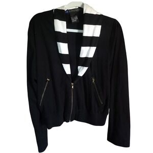 Vintage 1990 IB Diffusion Black Cotton ZipUp Cardigan Striped Shawl Collar Small